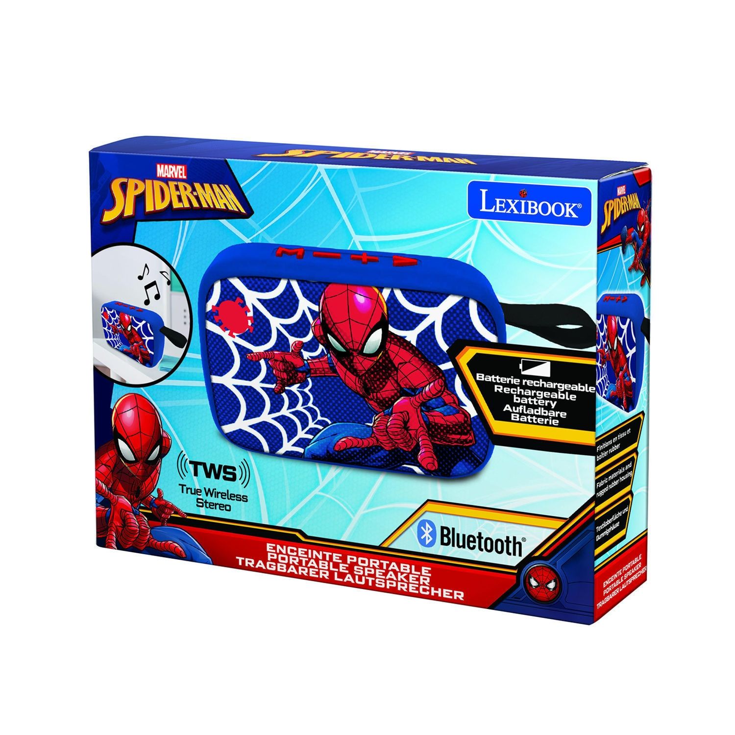 Παιδικό Φορητό Ηχείο Spider-Man Bluetooth Lexibook | TWS, USB-C, Μπαταρία 4 ωρών BT018SP