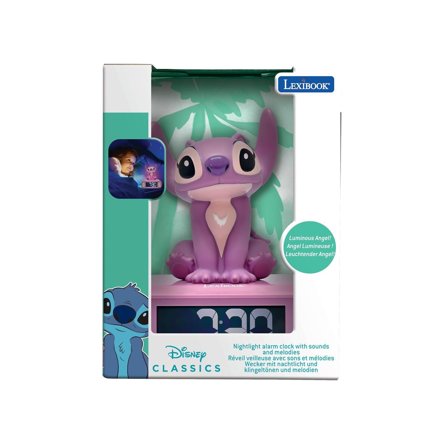 Μαγικό Παιδικό Ξυπνητήρι Disney Angel Stitch με 3D Νυχτερινό Φως & Ηχητικά Εφέ - Εκπαιδευτικό Ρολόι - Lexibook RF.RL800D1