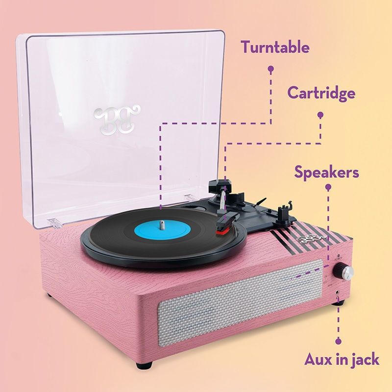 Barbie Πικάπ Βινυλίου 3 Ταχυτήτων με Bluetooth Ενσωματωμένο Ηχείο Ροζ Retro Design 12+ Ετών Lisciani 113637