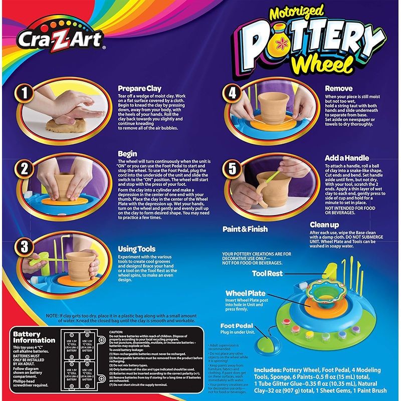 Cra-Z-Art Motorized Pottery Wheel - Ηλεκτρικός Τροχός Κεραμικής με Ποδοδιακόπτη & Αξεσουάρ - 5+ Ετών Lexibook CRPOT1