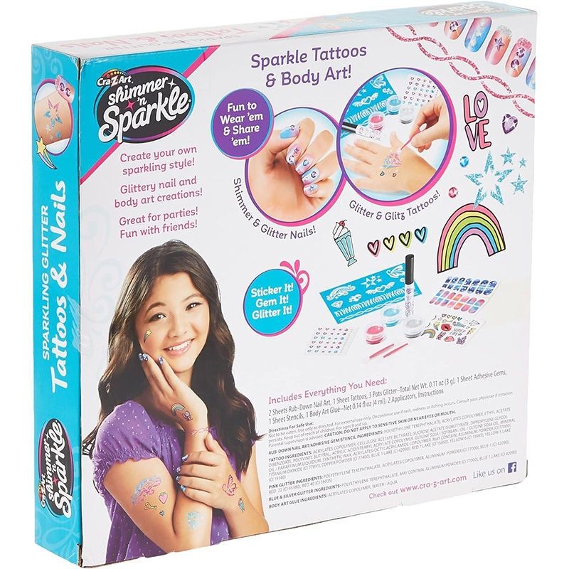 Cra-Z-Art My Look Sparkling Glitter Tattoo & Nails - Σετ Nail Art και Body Tattoos με Glitter (8+ Ετών) Lexibook CRSS16