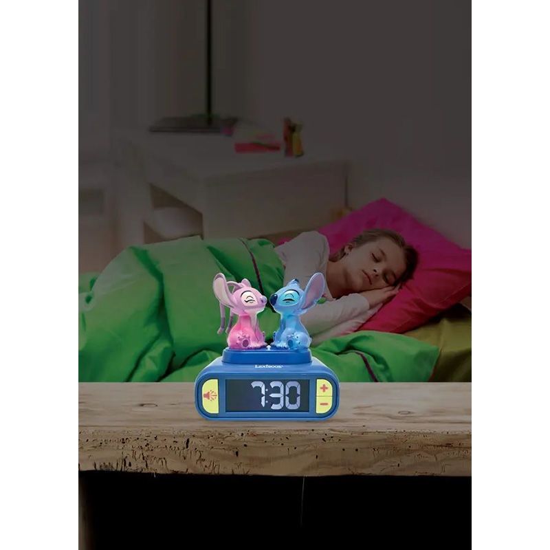 Lexibook Disney Stitch & Angel Παιδικό Ξυπνητήρι με 3D Νυχτερινό Φως, Ήχους & Μελωδίες RL800D2