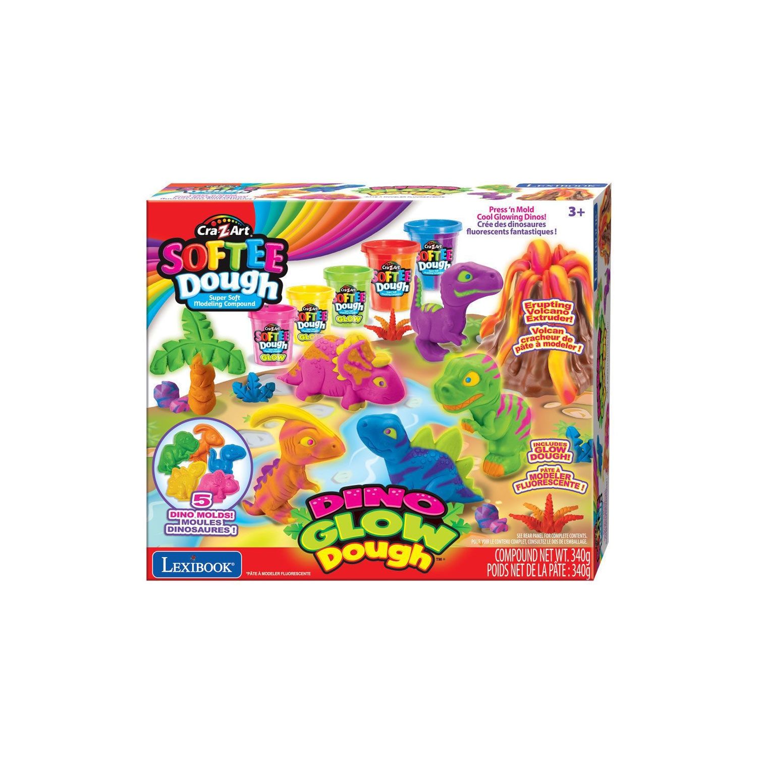 Cra-Z-Art Dino Fluorescent Modelling Clay - Φωσφορίζουσα Πλαστελίνη με Ηφαίστειο & Καλούπια Δεινοσαύρων - 3+ Ετών Lexibook  CRDOUGH11